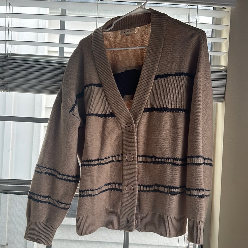 Beige and navy button down chunky cardigan